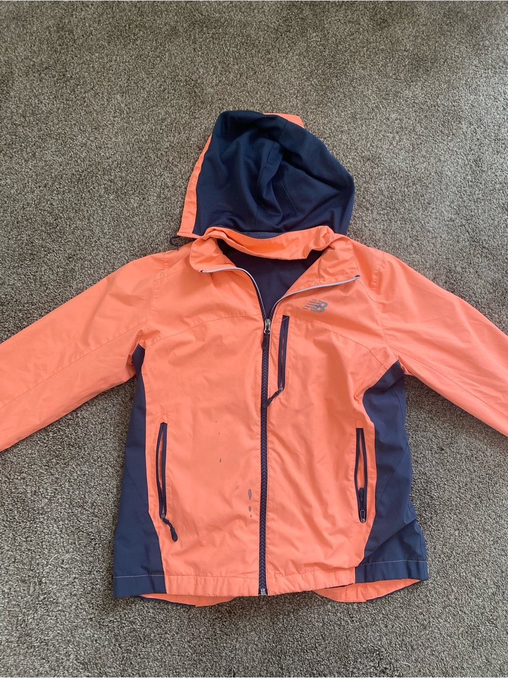 New Balance Coral and Navy Hooded Womens Rain Jacket